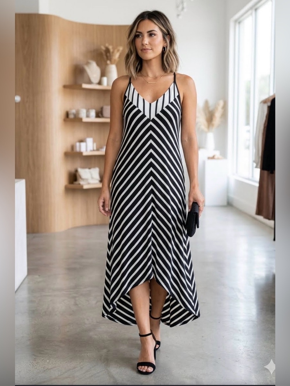 Laila Jayde Black and White Chevron Dress